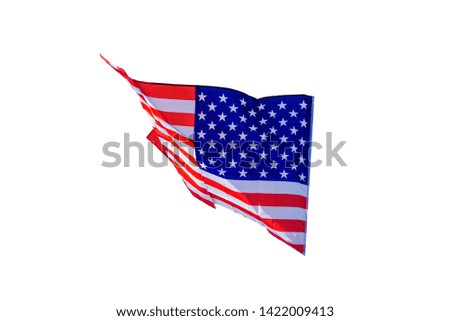 Waving american flag on a sunny day. USA flag isolated on white background