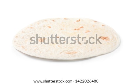 Corn tortilla on white background. Unleavened bread