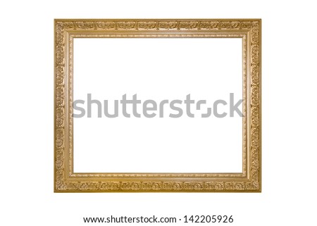 Ornate gold colored home picture frame with blank center (copy space)