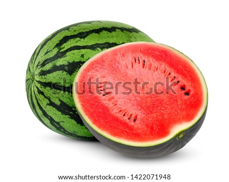 whole and half watermelon isolated on white background Royalty-Free Stock Photo #1422071948