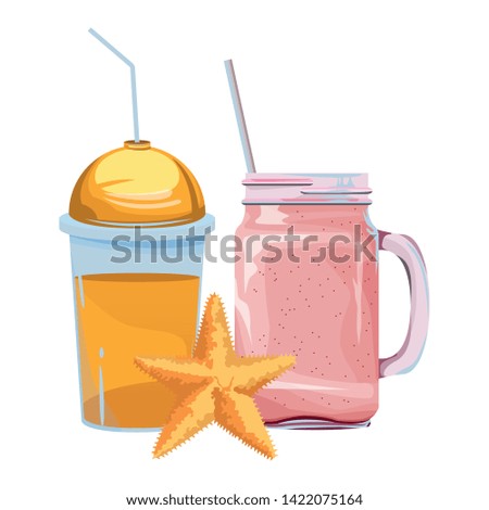 summer beach and vacation with starfish and smoothie drink icon cartoon vector illustration graphic design