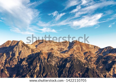 Italian Alps with the Carega Mountain, called the small Dolomites. Northern Italy, Europe