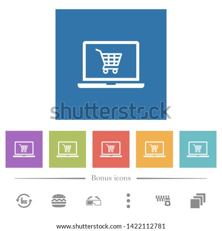Webshop flat white icons in square backgrounds. 6 bonus icons included. Royalty-Free Stock Photo #1422112781