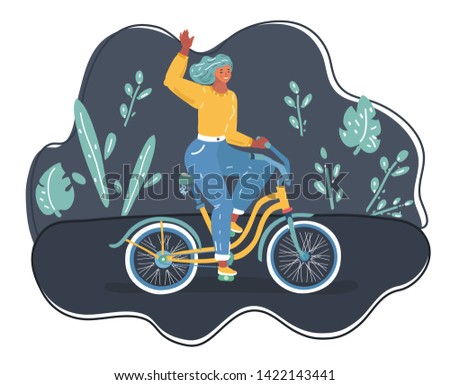 A woman ride along on bicycle in the evening.