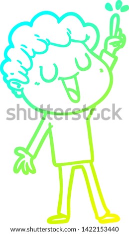 cold gradient line drawing of a laughing cartoon man with great idea