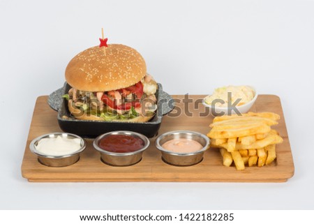 chicken burger burger on the table