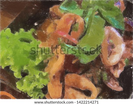 Art drawing squid fried food