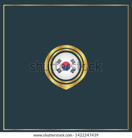 gold map pin with korea circle flag 