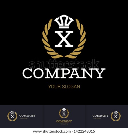 Raster version. Illustration of Luxury Vintage Crest Logo with letter X in the Middle and Luxury Crown. Calligraphic Royal Emblems and Elements Logo Icon Template on Black Background
