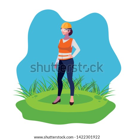 female builder construction on the lawn