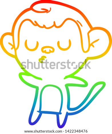 rainbow gradient line drawing of a cartoon monkey