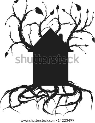 Organic Sturdy home with roots and healthy growth. One color.