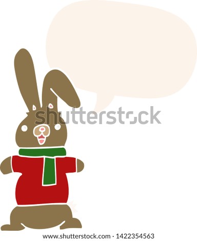 cartoon rabbit with speech bubble in retro style