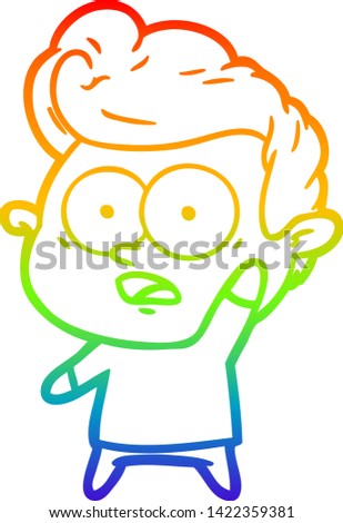 rainbow gradient line drawing of a cartoon man asking question