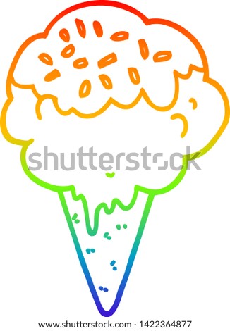 rainbow gradient line drawing of a cartoon ice cream