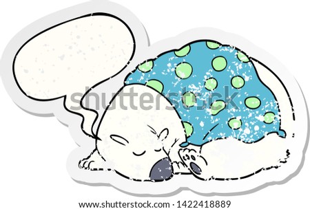 cartoon polar bear sleeping with speech bubble distressed distressed old sticker
