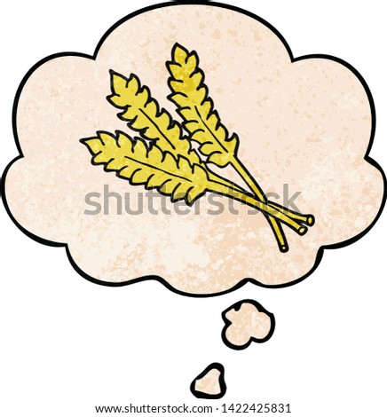 cartoon wheat with thought bubble in grunge texture style