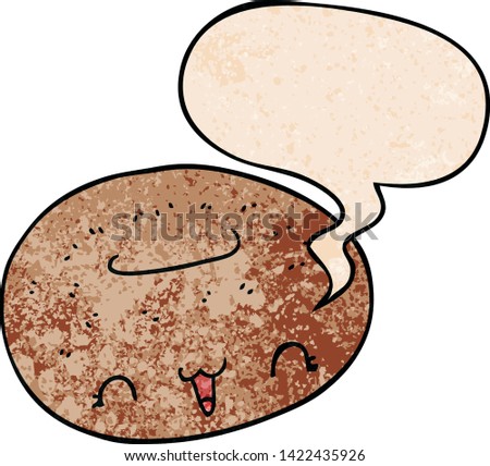 cute cartoon donut with speech bubble in retro texture style