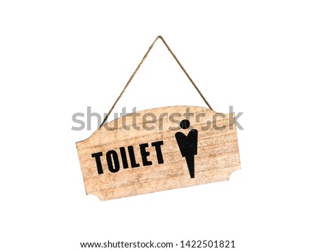 The wooden men toilet label hanged on the small rope, isolated background