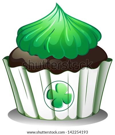 Illustration of a cupcake with a green icing on a white background
