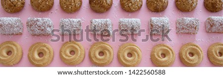 Mixed cookies background. Dough pastry themed. Still life food photography