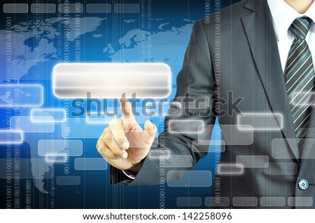 Businessman touching blank virtual screen
