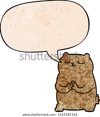 cartoon bear with speech bubble in retro texture style