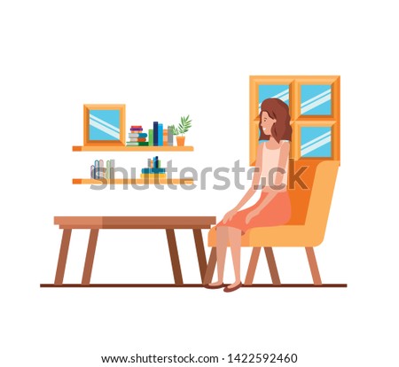 woman sitting in the work office with white background