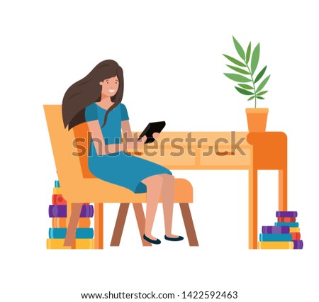 woman sitting in the work office with white background