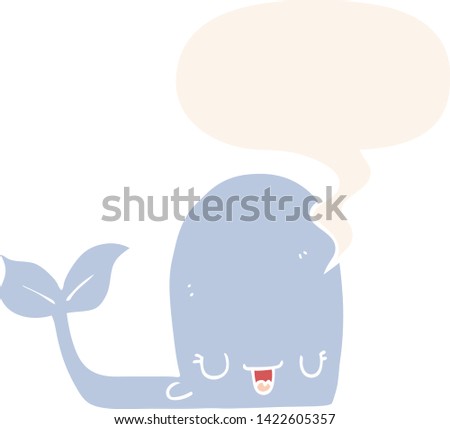 cartoon happy whale with speech bubble in retro style