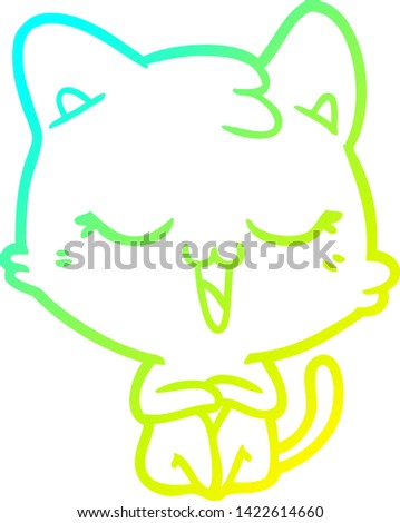 cold gradient line drawing of a happy cartoon cat