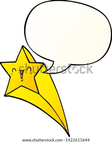 cartoon shooting star with speech bubble in smooth gradient style
