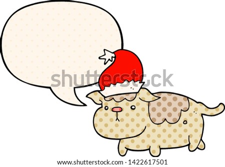 cute christmas dog with speech bubble in comic book style