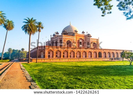 Humayun's tomb is the tomb of the Mughal Emperor Humayun in Delhi, India. Designed by Persian architects chosen by Humayun's first wife, Empress Bega Begumin, in 1569-70 Royalty-Free Stock Photo #1422626261