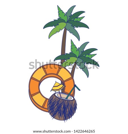 Summer float and coconut cocktail and palms trees cartoons vector illustration graphic design