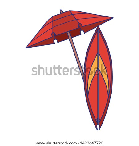 Beach umbrella and surf table cartoon isolated vector illustration graphic design