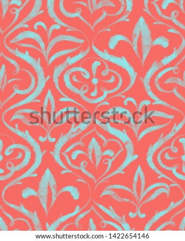 Abstract damask flower seamless ornamental watercolor paint pattern. Elegant luxury texture for wallpapers, backgrounds, fabric and textile