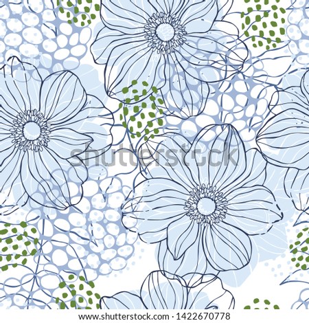 Floral background. Seamless vector pattern with hand drawn flowers 