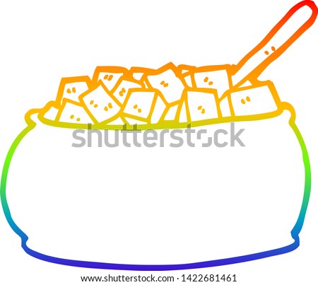 rainbow gradient line drawing of a cartoon sugar bowl