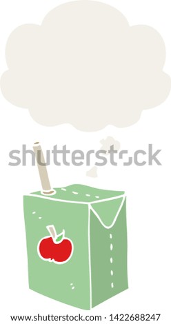 cartoon apple juice box with thought bubble in retro style