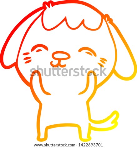warm gradient line drawing of a happy cartoon dog