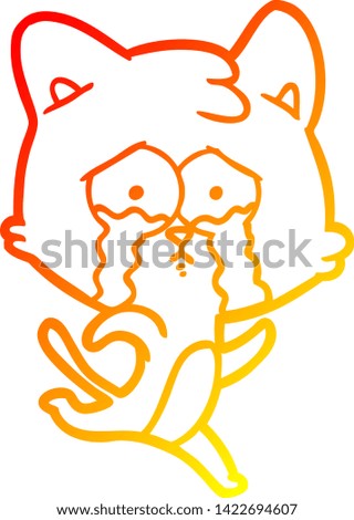 warm gradient line drawing of a cartoon crying cat