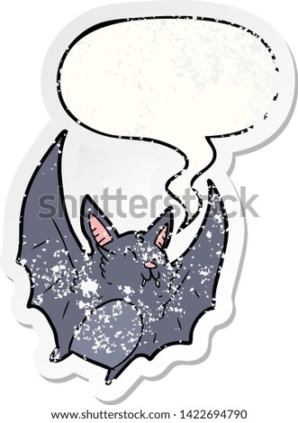 cartoon vampire halloween bat with speech bubble distressed distressed old sticker