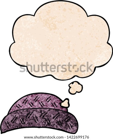 cartoon hat with thought bubble in grunge texture style