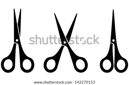 three black scissors on white background