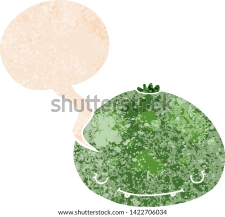 cartoon squash with speech bubble in grunge distressed retro textured style