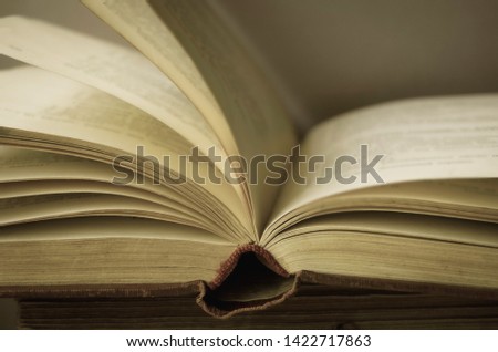 yellowed pages of an open old book close up