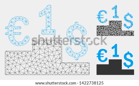 Mesh Euro Dollar competition model with triangle mosaic icon. Wire frame triangular mesh of Euro Dollar competition. Vector mosaic of triangle parts in different sizes and color tones.