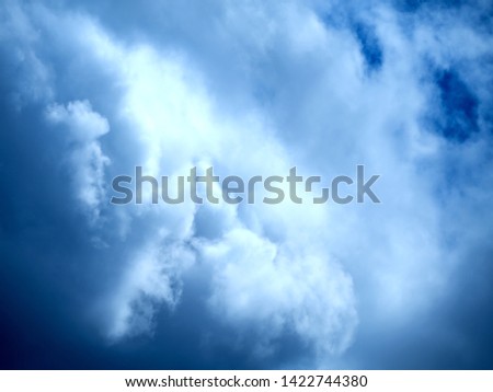 bright colors, partial clouds. Clearing day, Good weather in the morning. Blue sky background with Air clouds. sky panorama, scattered cumulus dark clouds for background backdrop wallpaper, desktop