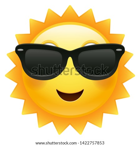 Happy Sun Emoji Sunglasses. Summer Vacations. Illustration Face Vector Design Art.